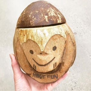 Tropical Smiling Coconut Drink Holder “Have Fun”